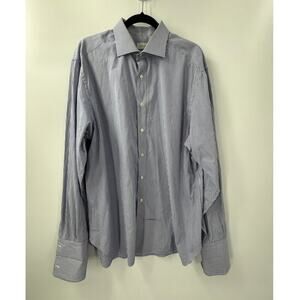 BRIONI Men's Dress Casual Button Shirt Striped Blue and White Stripe Size‎ 43/17